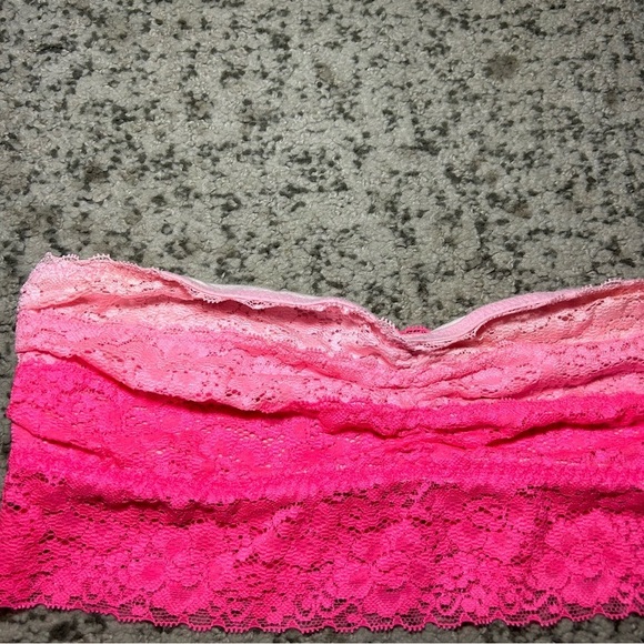 PINK Victoria’s Secret Hot Pink Floral Laced Strapless Bralette Size Medium - Picture 2 of 6